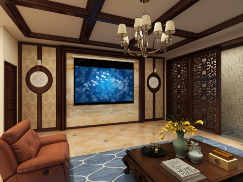  美式 现代 影厅3d模型3d模型 