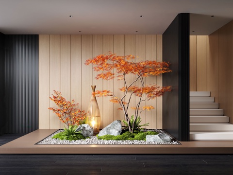  现代室内景观造景 苔藓景观 景观小品 植物景观 景观石3d模型 