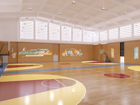  现代篮球场 学校篮球场 运动场 学校运动场 室内篮球场3d模型 