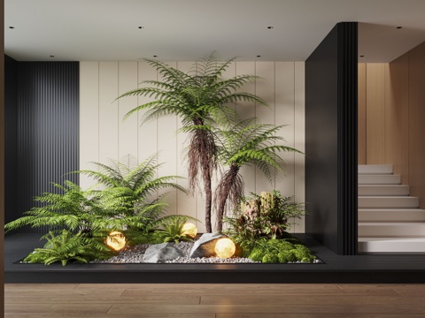  现代室内景观造景 苔藓景观 景观小品 植物景观 景观石3d模型 