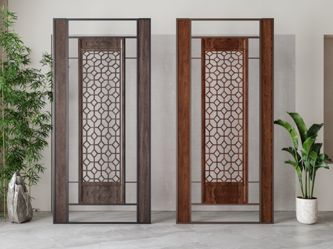  新中式屏风隔断su模型 