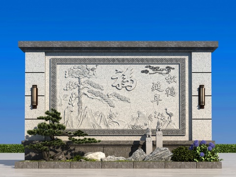  中式影壁墙 照壁 背景墙3d模型 