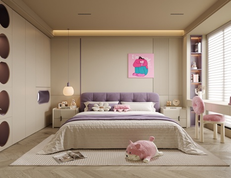  现代女孩房 儿童房 儿童床3d模型 