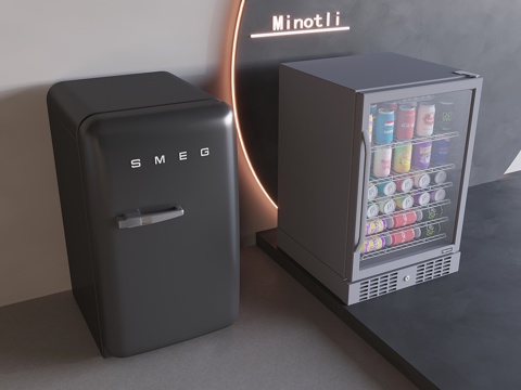  意式复古冰箱冰柜 斯麦格单开门冰箱 饮料柜冰吧冷藏柜3d模型 