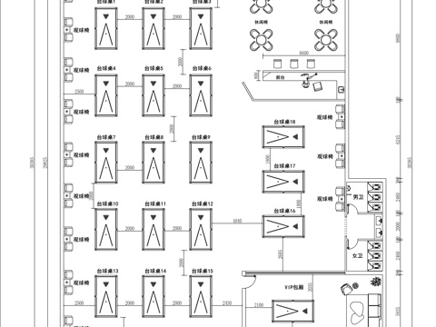  现代轻奢台球厅平面方案图cad施工图 