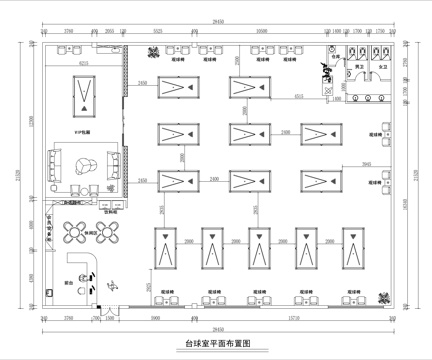  现代极简台球厅平面方案图cad施工图 