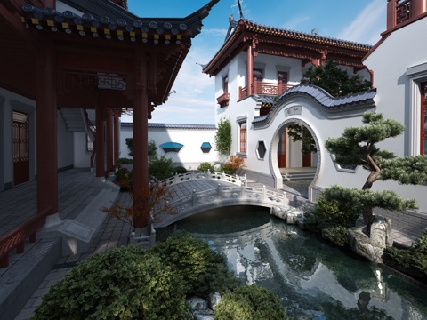  古建 中式建筑 小镇 民宿 园林3d模型 
