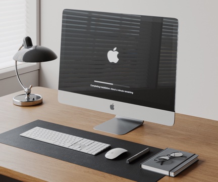  现代电脑 台式电脑 苹果电脑 imac 键盘鼠标 台灯su模型 