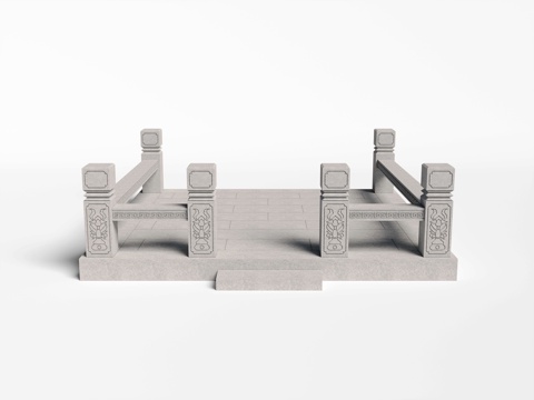  新中式青石栏杆3d模型 