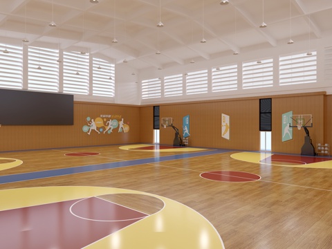  现代篮球场 学校篮球场 运动场 学校运动场 室内篮球场3d模型 