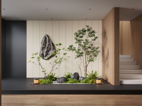  现代室内景观造景 苔藓景观 景观小品 植物景观 景观石3d模型 