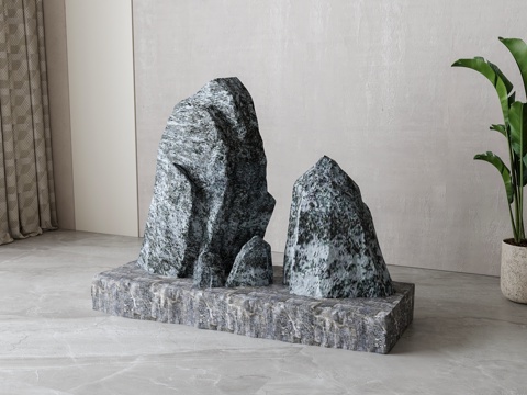  新中式石头假山su模型 