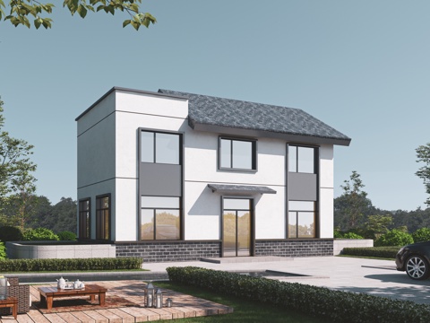  新中式自建房 功能用房 物业中心 别墅3d模型 