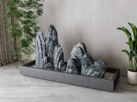  新中式石头假山su模型 