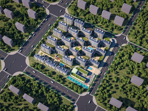  现代住宅 住宅小区 住宅鸟瞰 安置房3d模型 