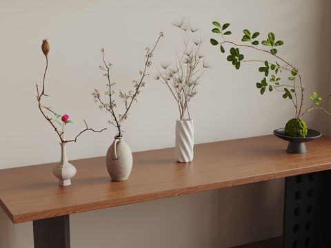  现代花瓶花艺 新中式花瓶花艺3d模型 