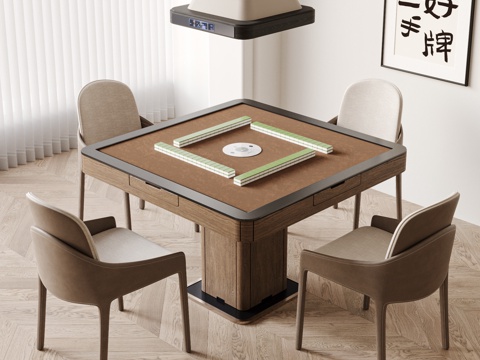  现代麻将桌椅 麻将桌 棋牌桌椅 吸烟灯 棋牌室su模型 