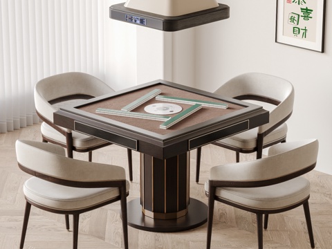  现代 新中式 轻奢麻将桌椅 棋牌桌椅 休闲椅 休闲桌椅su模型 