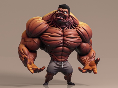  生气愤怒的肌肉男 Q版人物 卡通人物 动漫形象 抽象创意 手3d模型 