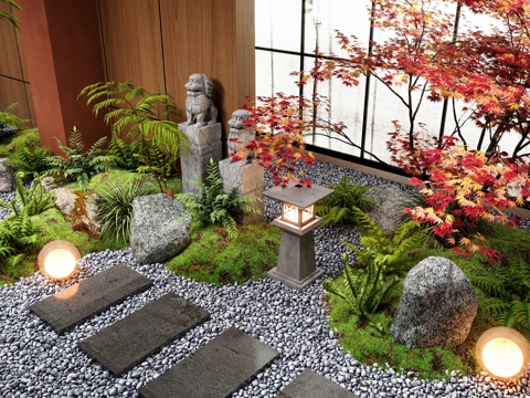  新中式景观造景 室内景观 苔藓植物 景观小品3d模型 