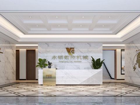  现代办公前台接待3d模型 