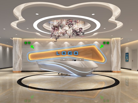  现代前台 吊灯 沙发3d模型 