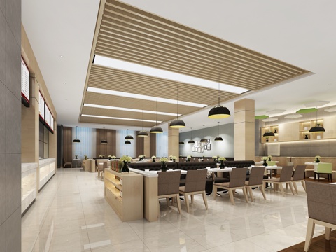  现代员工餐厅 现代餐饮空间 餐桌椅 卡座 椅子 长桌子3d模型 