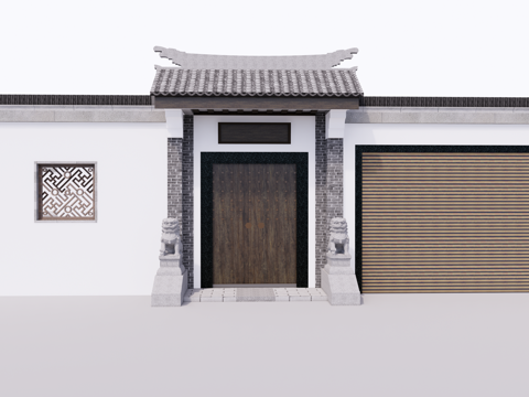  民宿农村四合院围墙大门su模型 