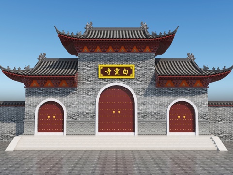  山门殿 寺庙su模型 