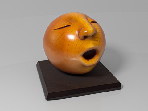  呼发呆马虎人脸 木雕雕刻 艺术雕塑 抽象创意 摆件饰品 雕塑3d模型 