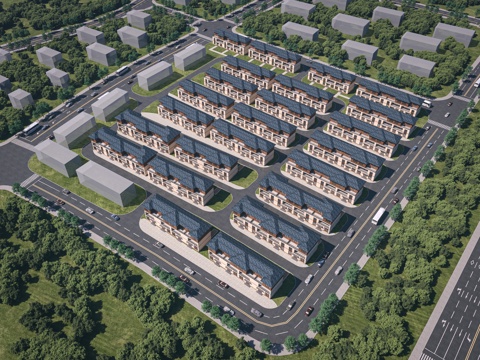  新中式安置房 别墅 住宅3d模型 
