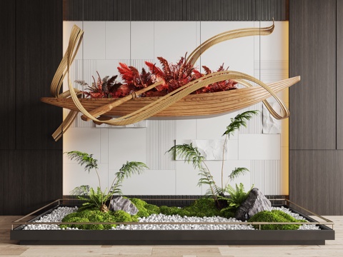  现代室内景观造景 苔藓景观 景观小品 藤编装置 艺术装置su模型 