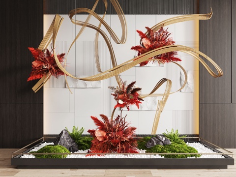  现代室内景观造景 苔藓景观 景观小品 藤编装置 艺术装置su模型 