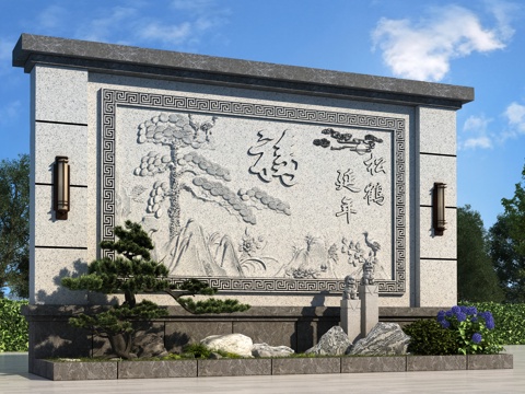  中式影壁墙 照壁 背景墙3d模型 