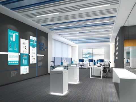  现代科技展厅 展示柜3d模型 