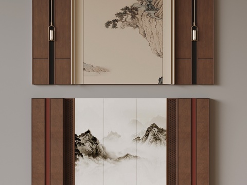  新中式背景墙3d模型 
