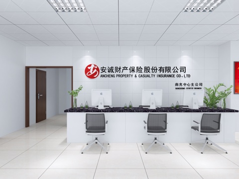  现代常见公司前台3d模型 