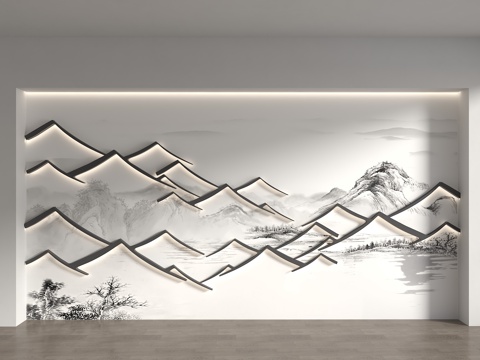  中式瓦片背景墙 马头墙背景墙 徽派建筑背景墙 中式格栅背景墙3d模型 
