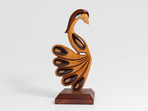  孔雀雕塑抽象雕刻 木雕雕刻 雕塑摆件 动物雕塑 文物物品 展3d模型 