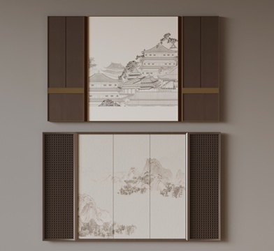  新中式背景墙su模型 