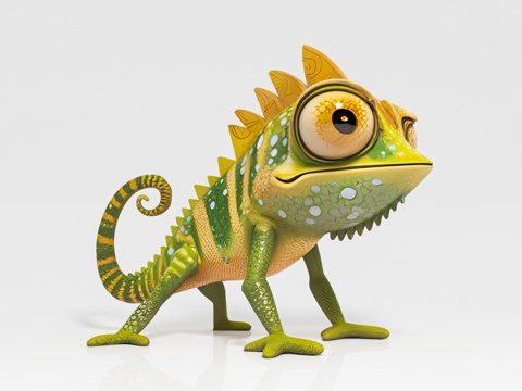  卡通变色龙爬宠 手办摆件 卡通生物 动漫风格 雕塑雕像 展览3d模型 
