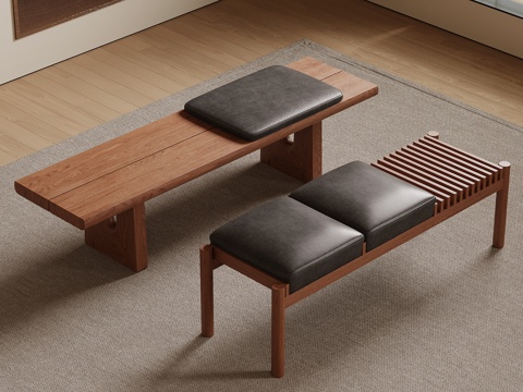  中古风换鞋凳 长凳 凳子su模型 
