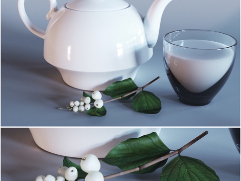  茶壶摆件 茶杯3d模型 
