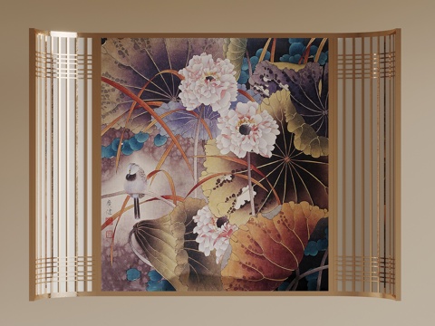  玄关背景墙 新中式背景墙su模型 