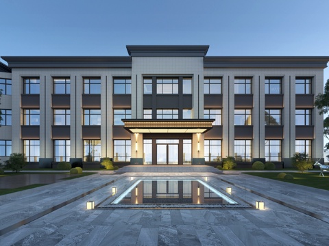  现代办公楼建筑外观3d模型 