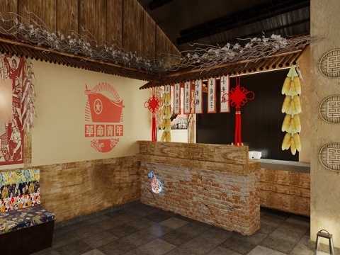  商业建筑 中式小吃店su模型 