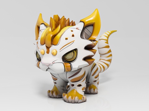  白虎神兽游戏角色 卡通形象 动漫风格 玩具玩偶 手办摆件 雕3d模型 