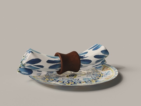  欧式彩绘餐盘餐巾3d模型 