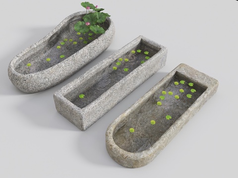  水缸荷花池 鱼池 水缸荷花池 室内景观水缸 中式景观小品 水3d模型 
