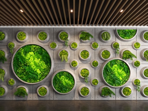  现代植物墙 植物造景 苔藓 景观墙3d模型 